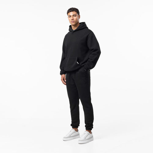 Men's full black tracksuit with cuffed tracksuit bottoms