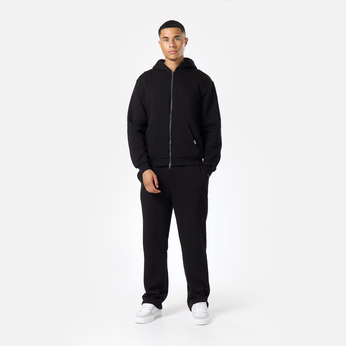 Relaxed Full Zip Open Hem Tracksuit | Black
