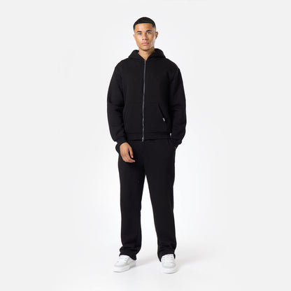 Relaxed Full Zip Open Hem Tracksuit | Black
