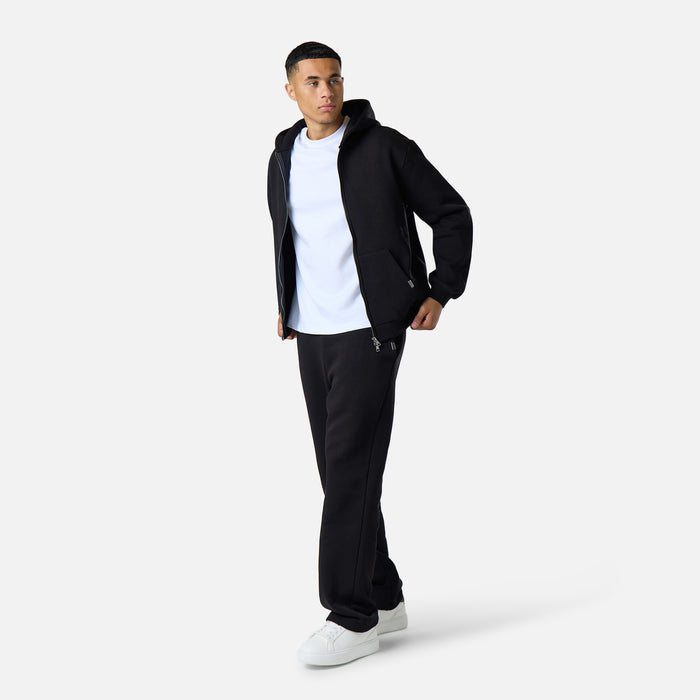 Relaxed Full Zip Open Hem Tracksuit | Black