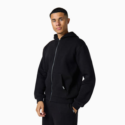 Relaxed Full Zip Open Hem Tracksuit | Black