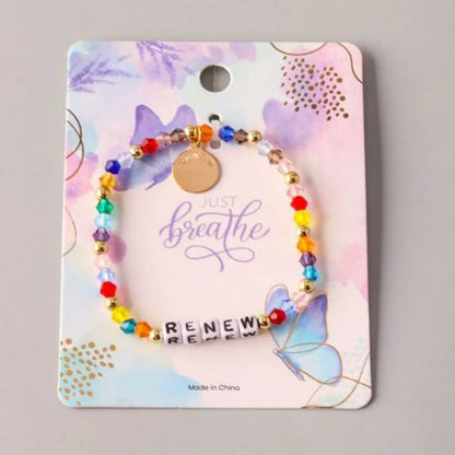 Renew Coin Crystal Beaded Inspirational Bracelet - Multi-Colored Rainbow Jewelry (BL18208)