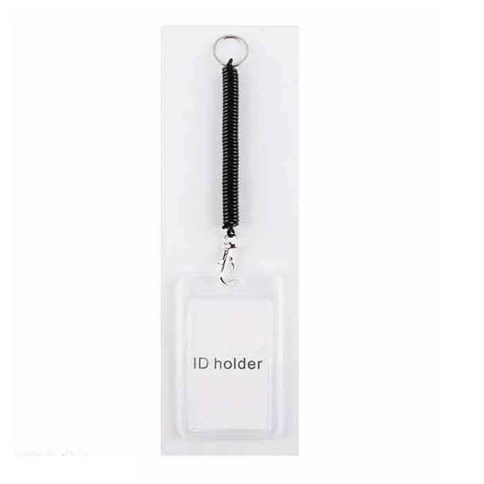 Retractable Spiral Coil Lanyard with Clear Vertical ID Badge Holder – Black (ETC-2076BK)