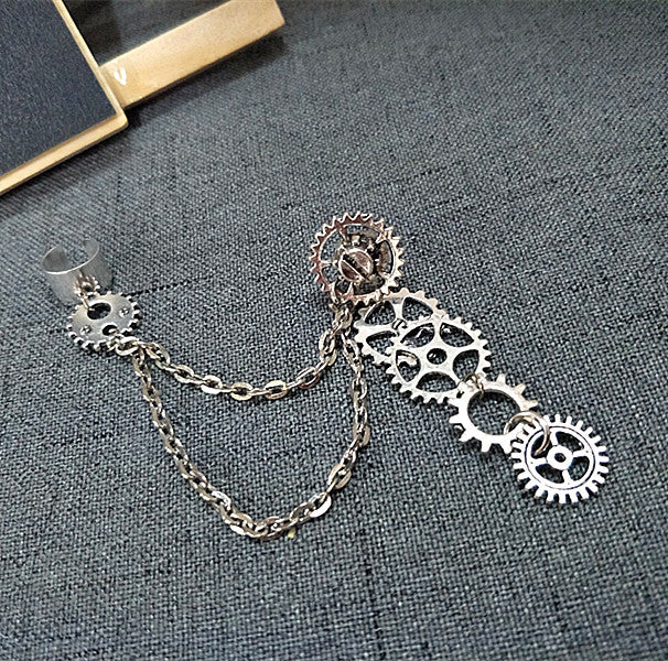 Retro Punk Steam Gear Earrings Ear Cuff
