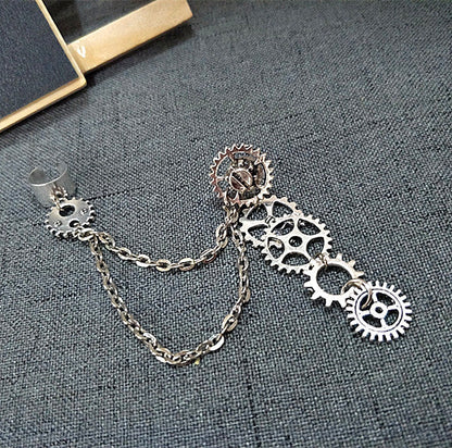 Retro Punk Steam Gear Earrings Ear Cuff