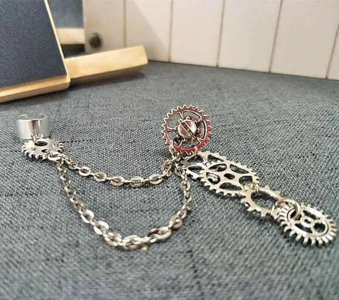 Retro Punk Steam Gear Earrings Ear Cuff