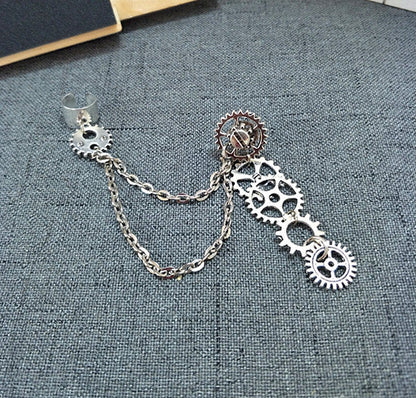 Retro Punk Steam Gear Earrings Ear Cuff