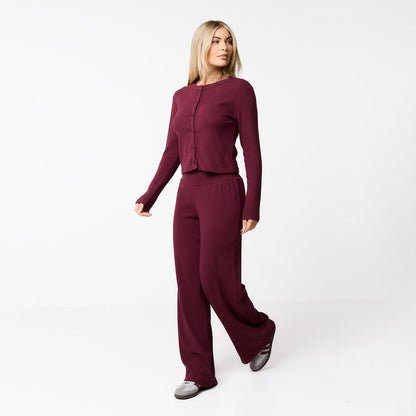 Ribbed Button Up Top | Burgundy