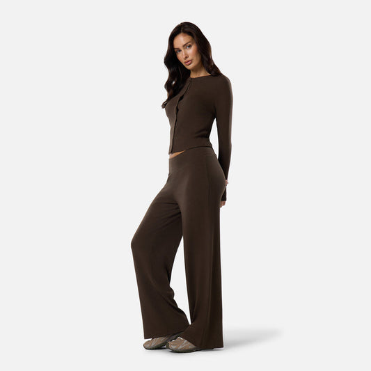 Ribbed Open Hem Set | Coffee