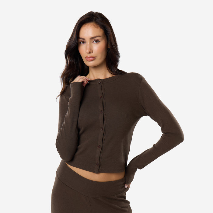 Ribbed Open Hem Set | Coffee