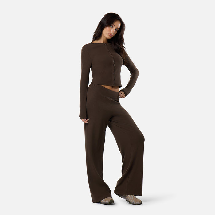 Ribbed Open Hem Set | Coffee