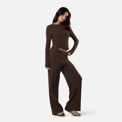 Ribbed Open Hem Set | Coffee
