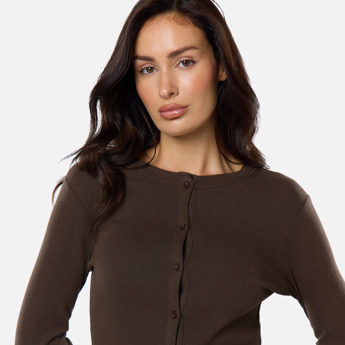 Ribbed Open Hem Set | Coffee