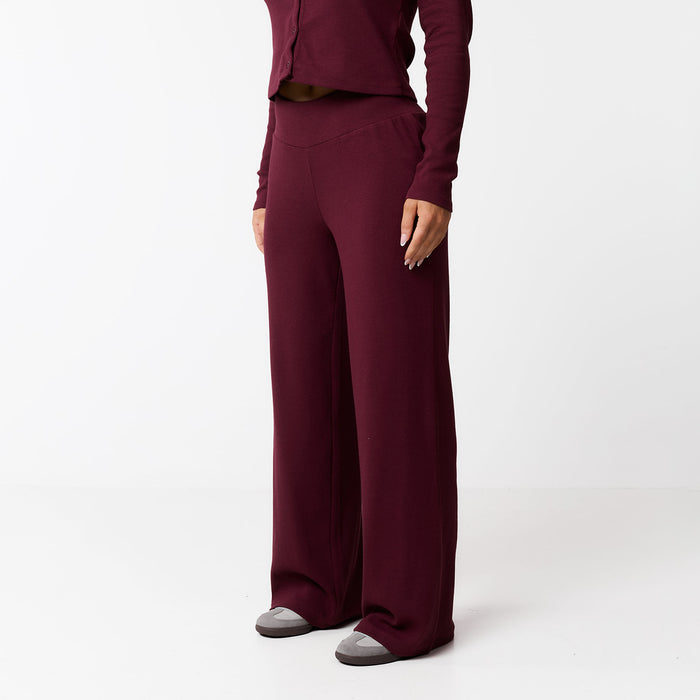 Ribbed Open Hem Trousers | Burgundy