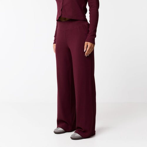 Ribbed Open Hem Trousers | Burgundy