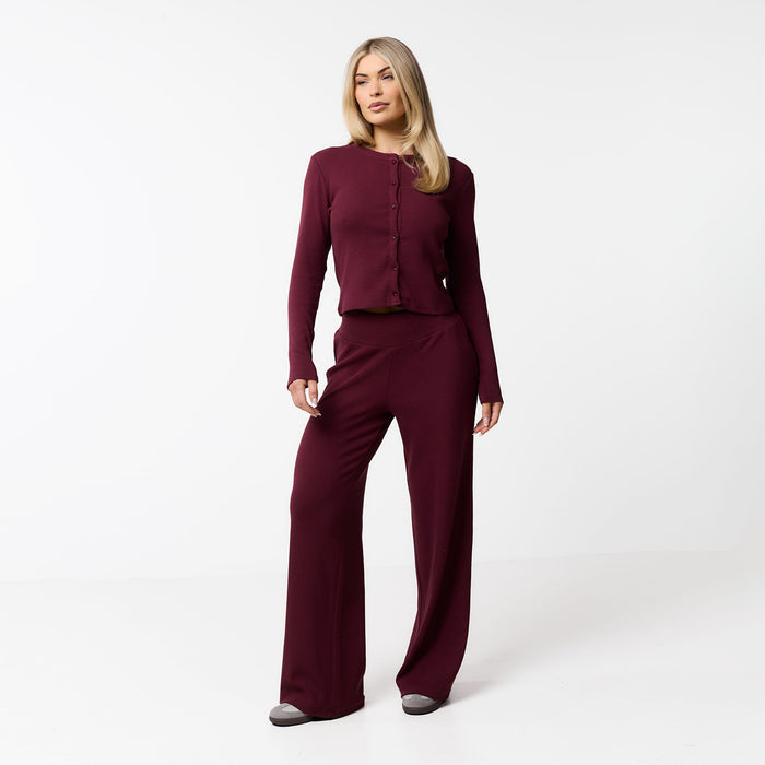 Ribbed Open Hem Trousers | Burgundy