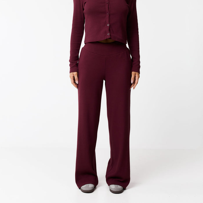 Ribbed Open Hem Trousers | Burgundy