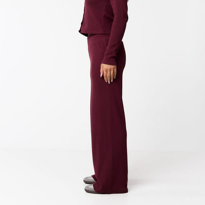 Ribbed Open Hem Trousers | Burgundy