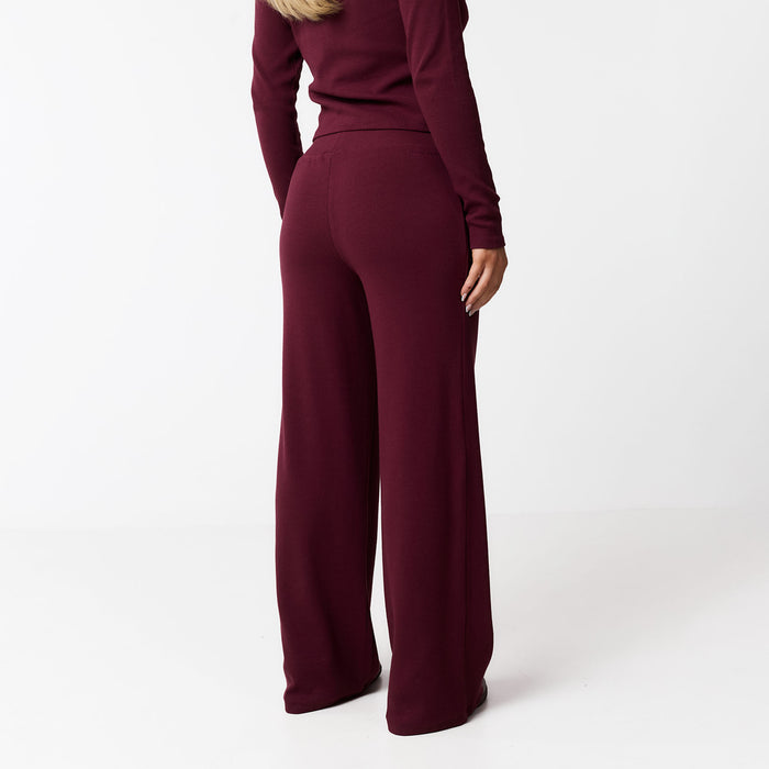 Ribbed Open Hem Trousers | Burgundy