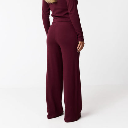 Ribbed Open Hem Trousers | Burgundy