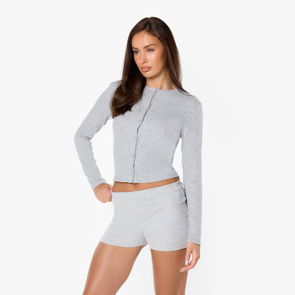 Ribbed Short Twinset | Grey Marl