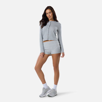 Ribbed Short Twinset | Grey Marl