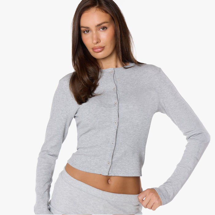 Ribbed Short Twinset | Grey Marl