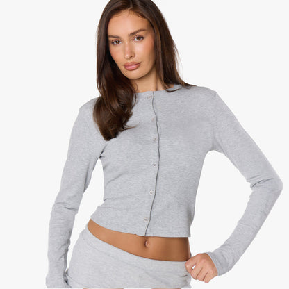 Ribbed Short Twinset | Grey Marl