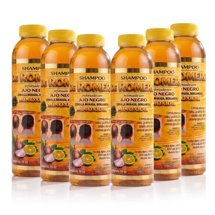 Rosemary Shampoo Reinforced with Black Garlic, Red Onion, Bergamot & Minoxidil - 16 oz (6-Pack) | Hair Loss & Growth Treatment
