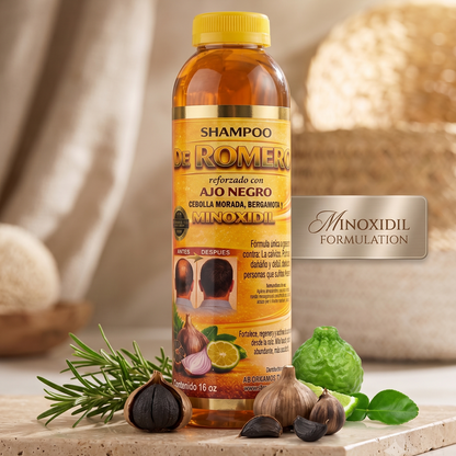 Rosemary Shampoo Reinforced with Black Garlic, Red Onion, Bergamot & Minoxidil - 16 oz (6-Pack) | Hair Loss & Growth Treatment