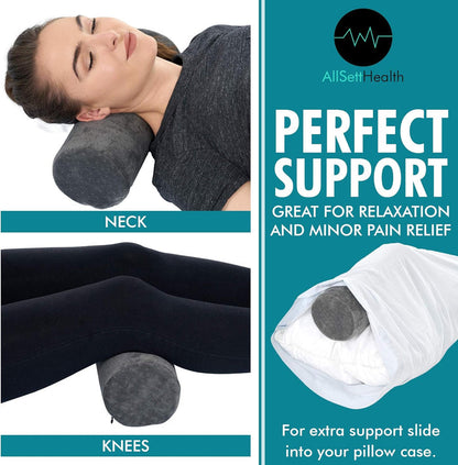 Round Cervical Roll Pillow – Bamboo Cover, Neck & Spine Support (Grey)