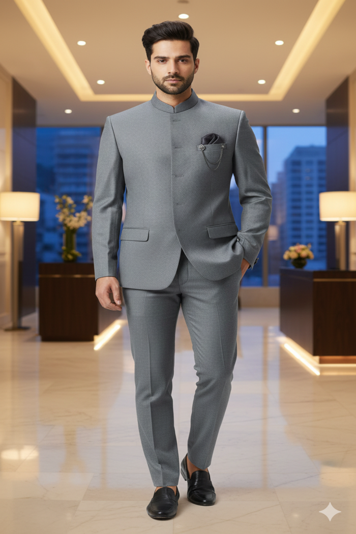 “Royal Ash Grey Contemporary Bandhgala Blazer”