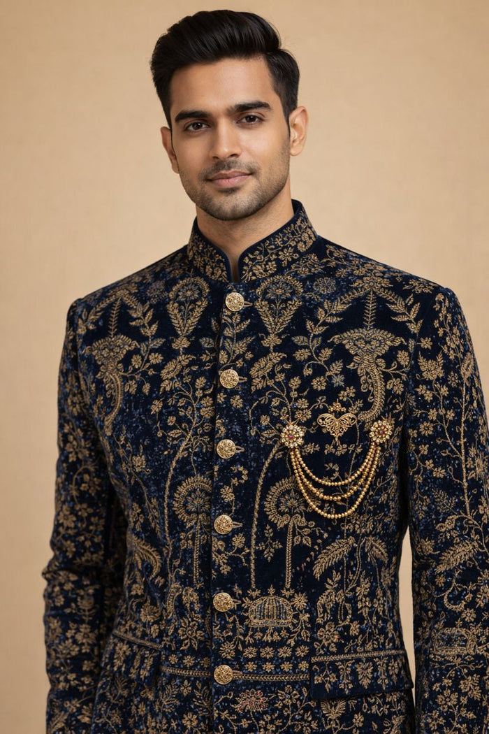 Royal Black & Gold Embroidered Jodhpuri Suit for Men