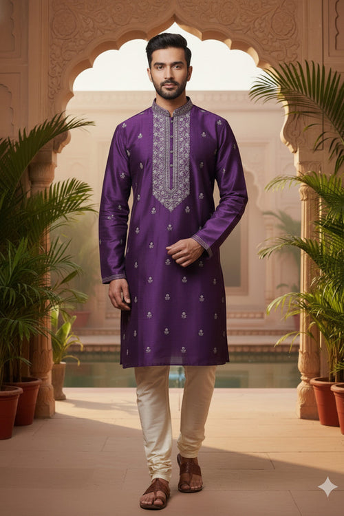 Royal Purple Embroidered Kurta Set for Festive Elegance