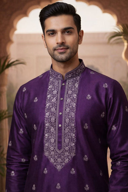 Royal Purple Embroidered Kurta Set for Festive Elegance