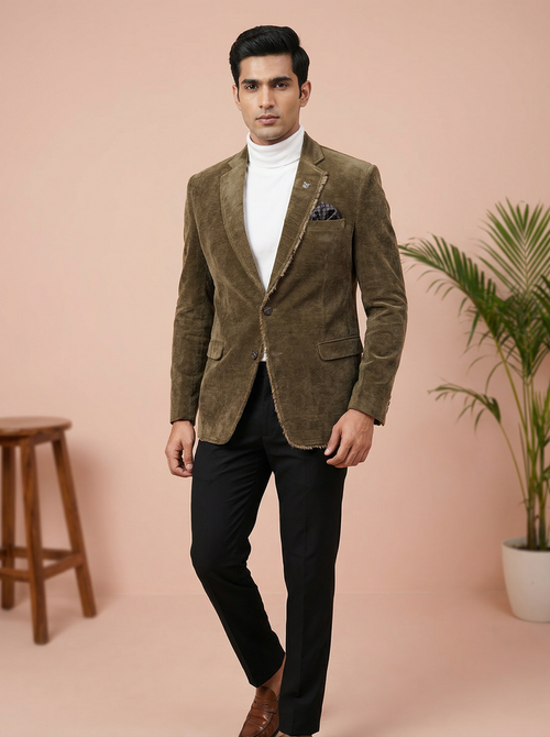 Rustic Olive Textured Smart Casual Blazer for Men