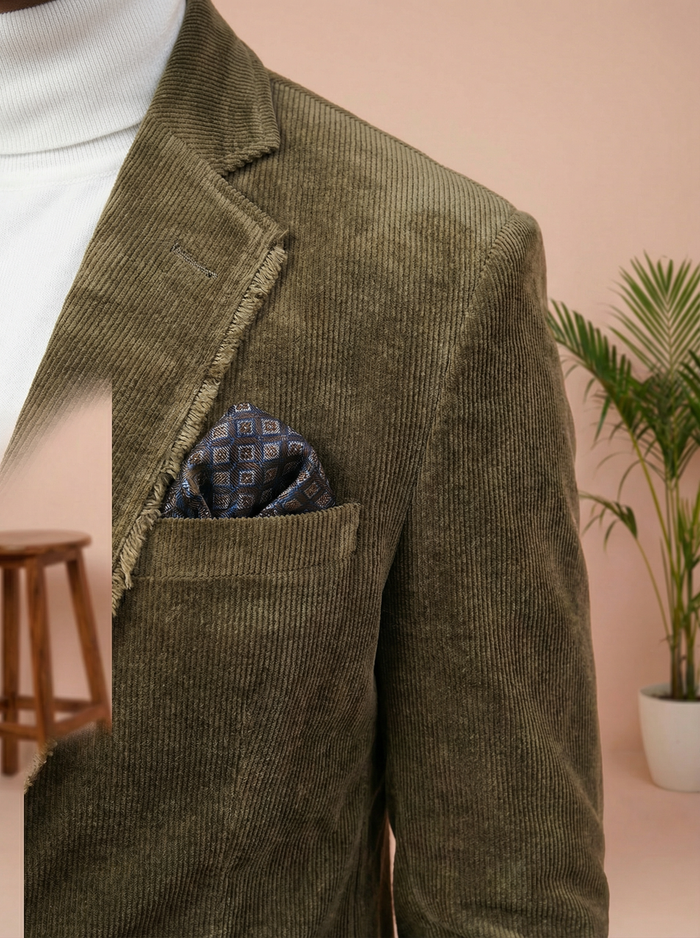Rustic Olive Textured Smart Casual Blazer for Men