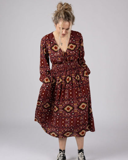 Sabina Womens Midi Dress in Dark Pink