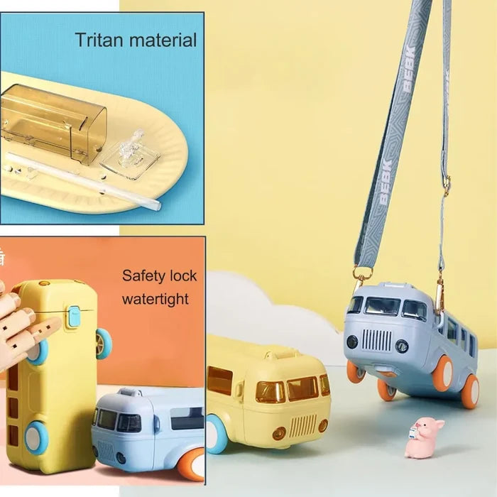 School Bus Water Bottle For Kids With Strap
