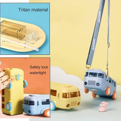 School Bus Water Bottle For Kids With Strap