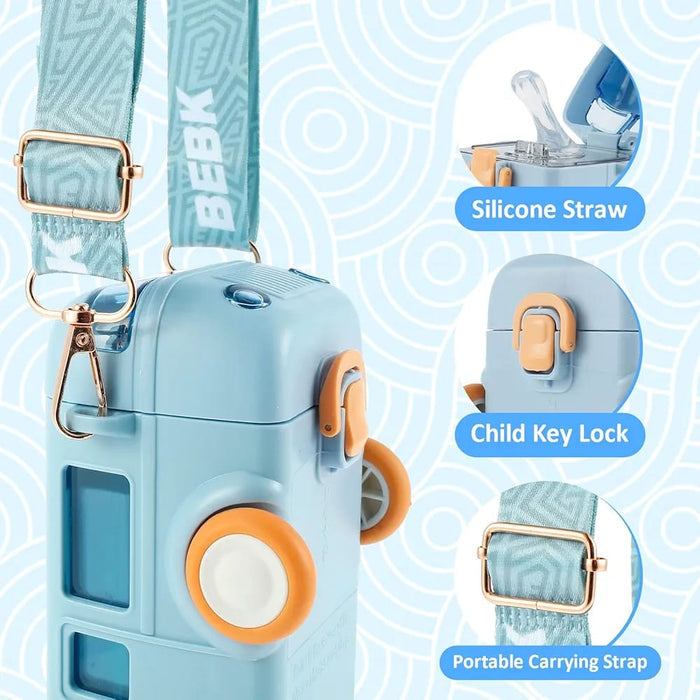 School Bus Water Bottle For Kids With Strap