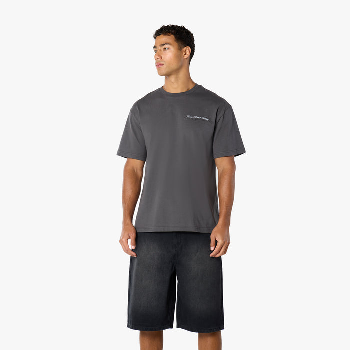 Script Overlay T-Shirt   | Charcoal
