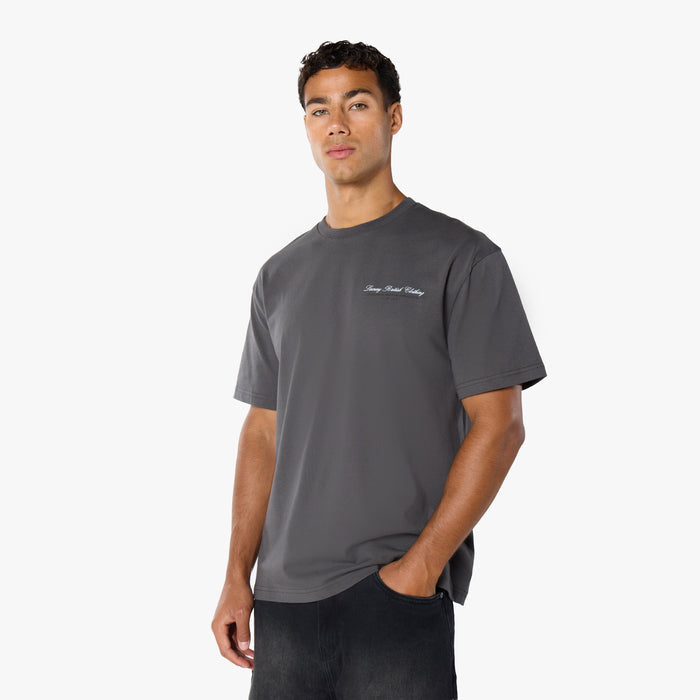 Script Overlay T-Shirt   | Charcoal
