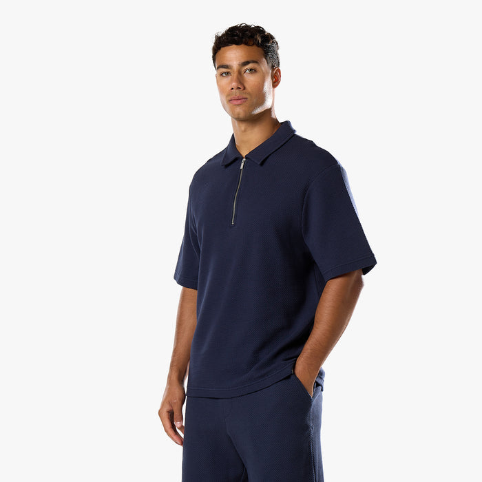 Short Sleeve Textured Polo | Navy