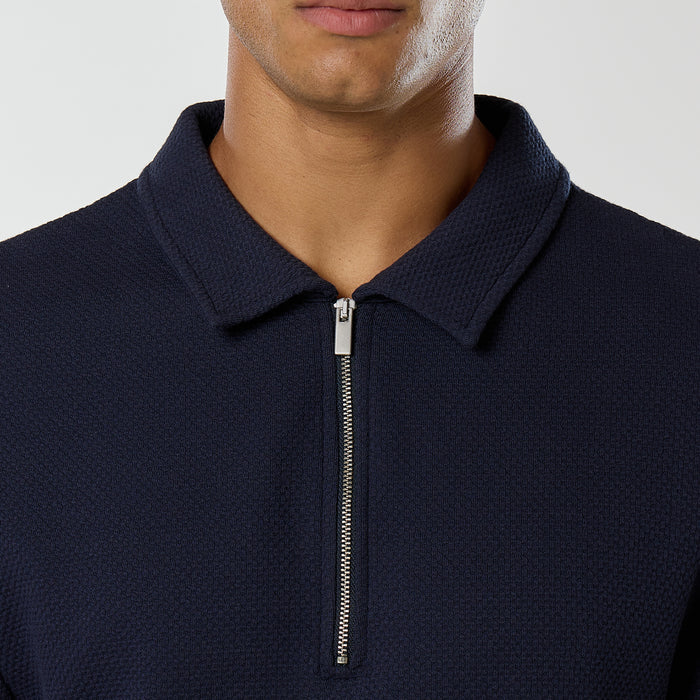 Short Sleeve Textured Polo | Navy