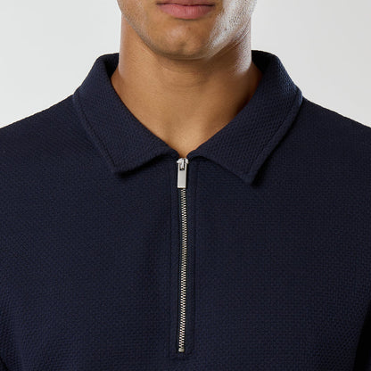 Short Sleeve Textured Polo | Navy