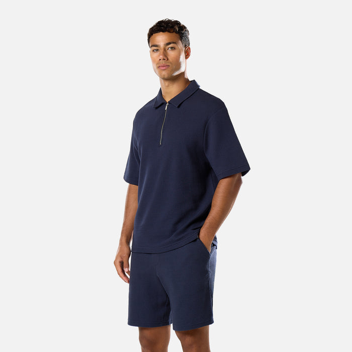 Short Sleeve Textured Polo Twinset | Navy