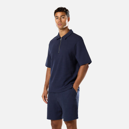 Short Sleeve Textured Polo Twinset | Navy