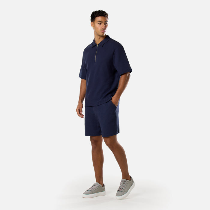 Short Sleeve Textured Polo Twinset | Navy