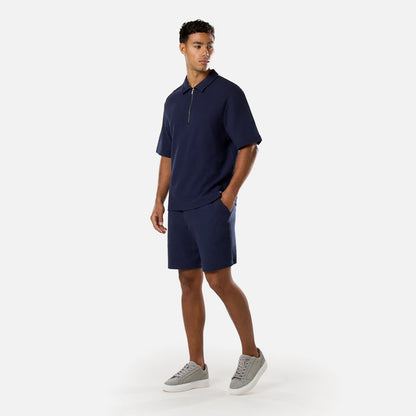 Short Sleeve Textured Polo Twinset | Navy